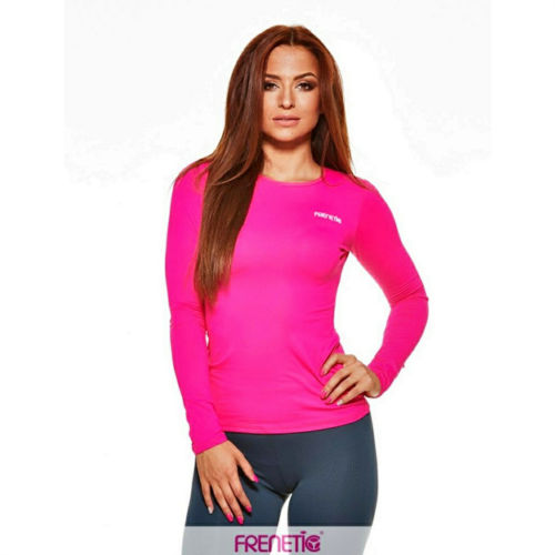 Frenetic Tricou fitness, basic, roz intens cu maneca lunga, HIP-20, M