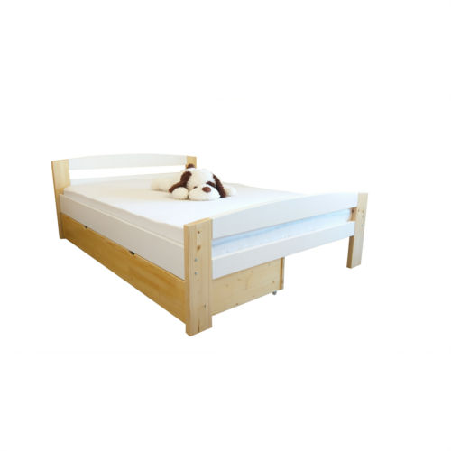 Pat dormitor Serena multicolor, cu lada de depozitare, 2 persoane ,160x200 cm Alb/natur