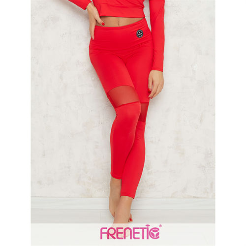 Frenetic Colanti lungi fitness, cu insertie de tul, culoare rosu, Hortenz-23, XS