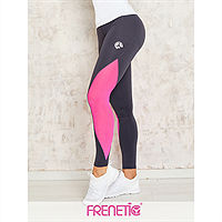 Frenetic Colanti lungi fitness, gri inchis, cu insertie de tul, roz neon, ORCA-03/21