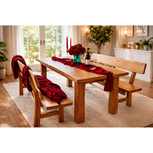 Set Dining Regalis Heritage Oak Collection (Masa 95 × 210 cm + 2 Banci 50 × 200 cm),Lemn masiv Origo Montis